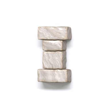 Taş duvar yazı tipi harfi I 3D resimleme beyaz arkaplanda izole edildi