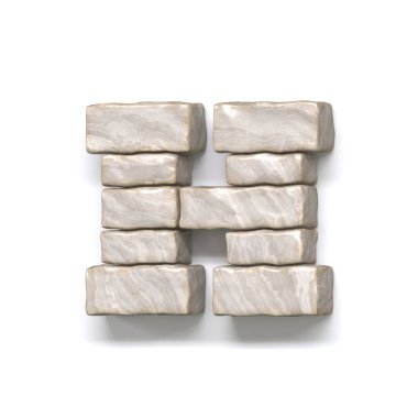 Taş duvar yazı tipi Harf H 3D resimleme beyaz arkaplanda izole edildi