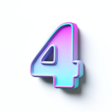 Pembe mavi çizgi film yazı tipi numara 4 4 4, 3 boyutlu resimleme beyaz arkaplanda izole edildi