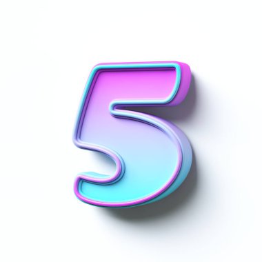 Pembe mavi çizgi film yazı tipi numara 5 5VE 3D görüntüleme beyaz arkaplanda izole