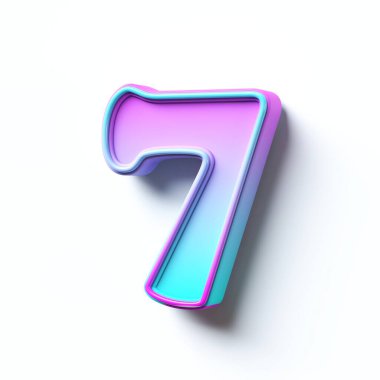 Pembe mavi çizgi film yazı tipi numara 7 SEVEN 3D görüntüleme beyaz arkaplan izole
