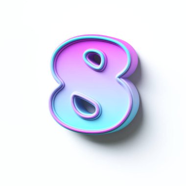 Pembe mavi çizgi film yazı tipi 8 numara 8 numara 3 boyutlu resimleme beyaz arkaplanda izole edildi