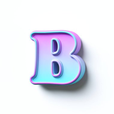 Pembe mavi gradyan yazı tipi Harf B 3D resimleme beyaz arkaplanda izole edildi