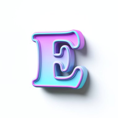 Pembe mavi gradyan yazı tipi Harf E 3D resimleme beyaz arkaplanda izole edildi