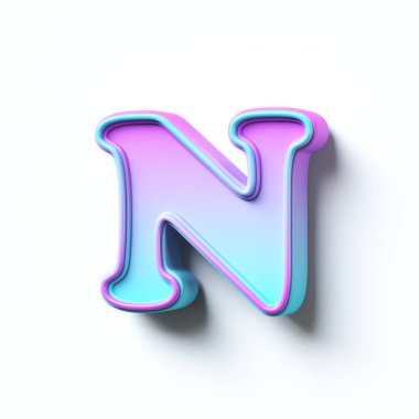 Pembe mavi gradyan yazı tipi Harf N 3D resimleme beyaz arkaplanda izole edildi