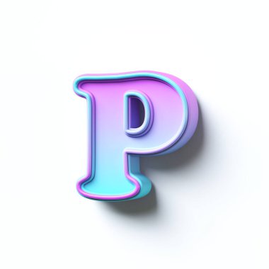 Pembe mavi gradyan yazı tipi P 3D harfi resimleme beyaz arkaplanda izole edildi