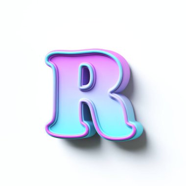 Pembe mavi gradyan yazı tipi Harf R 3D resimleme beyaz arkaplanda izole edildi