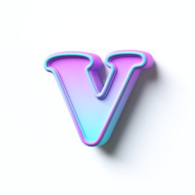 Pembe mavi gradyan yazı tipi Harf V 3D resimleme beyaz arkaplanda izole edildi