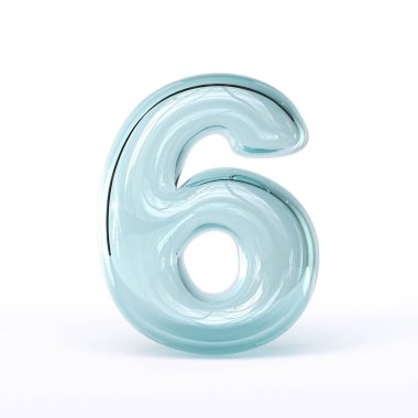 Mavi cam yazı tipi No: 6 SIX 3D görüntüleme resmi beyaz arkaplanda izole edildi