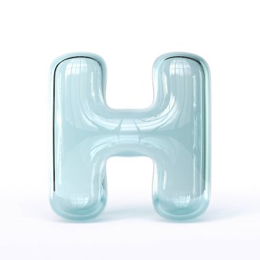 Mavi cam yazı tipi Harf H 3D resimleme beyaz arkaplanda izole edildi