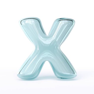 Mavi cam yazı tipi Harf X 3D resimleme beyaz arkaplan üzerinde izole