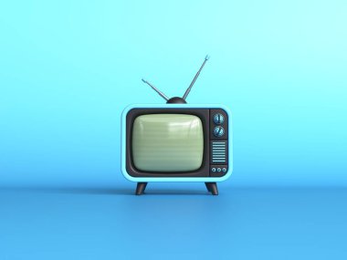Retro TV ön görünümü 3D resimleme mavi arkaplan üzerinde izole edildi