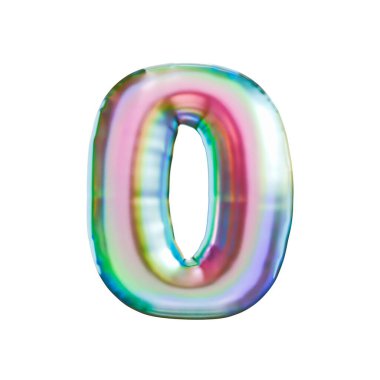 Üç renk gradyan holografik metal yazı tipi 0 ZERO 3D görüntüleme beyaz arkaplan üzerinde izole