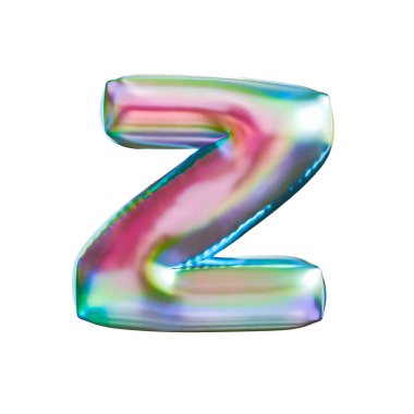 Beyaz arkaplanda izole edilmiş üç renk gradyan holografik metal yazı tipi Z 3D resim çizimi