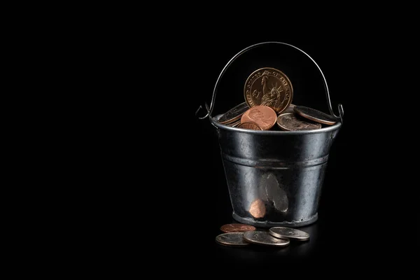 Miniature Bucket American Coins Black Background — Stock Photo, Image
