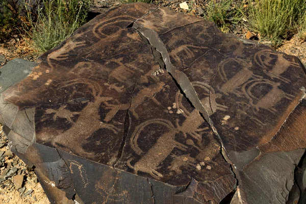Hunting Scene Ancient Petroglyphs Tambvly Tract Southeastern Kazakhstan — ストック写真