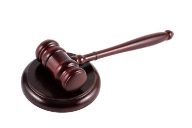 Wooden classic gavel of a judge on a white background