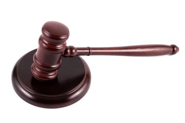 Wooden classic gavel of a judge on a white background