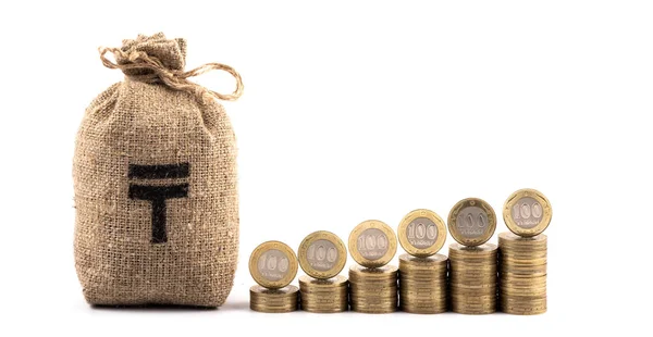 Geldbeutel Mit Dem Symbol Der Kasachischen Währung Tenge Und Säulen — Stockfoto