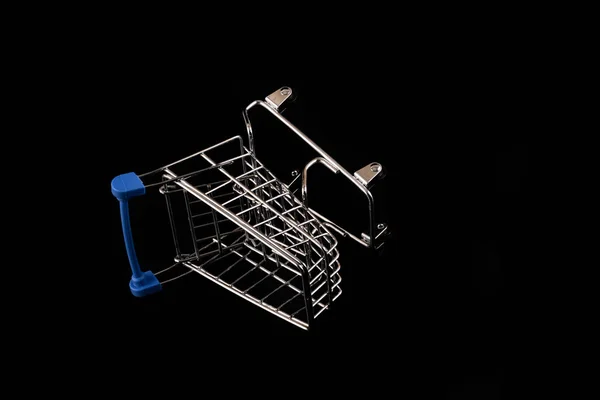 Miniature Metal Shopping Trolley Supermarket Black Background — Stock Photo, Image