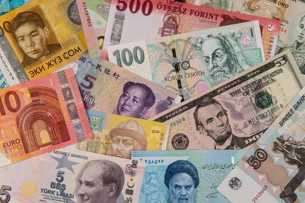Parcela Conceptual Sobre Monedas Diferentes Países Del Mundo —  Fotos de Stock