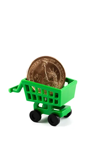 Americká Dolar Mince Obrázkem Siatui Liberty Symbolem Americké Měny Miniaturním — Stock fotografie