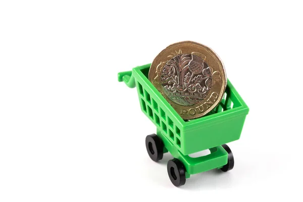 Britse Pond Munt Een Miniatuur Winkelwagen Geïsoleerd Witte Achtergrond — Stockfoto