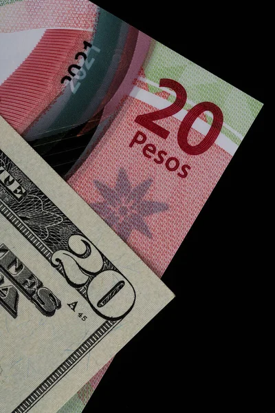 Порівняння Американських Доларів Мексиканських Песо Рахунків — стокове фото