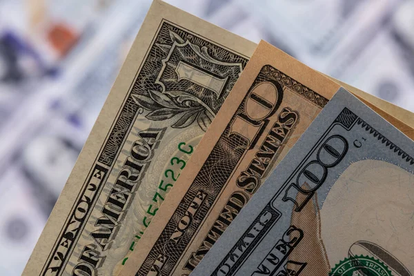 Konzeptionelle Verschwörung Über Die Währung Mit Mehreren Amerikanischen Scheinen Verschiedener — Stockfoto