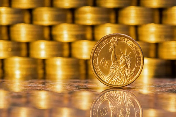 Moeda Denominação Dólar Americano Fundo Moedas Ouro — Fotografia de Stock