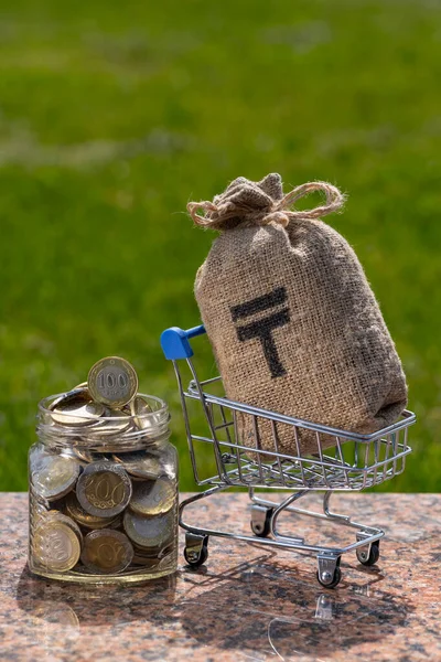 Концептуальний Сюжет Про Тенг Казахстанської Валюти Грошовий Пакет Символом Тенге — стокове фото