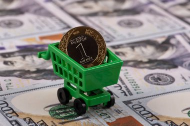 Suudi Arabistan Krallığı 'nın 1 riyal sikkesine karşılık 100 Amerikan Doları' na karşılık.