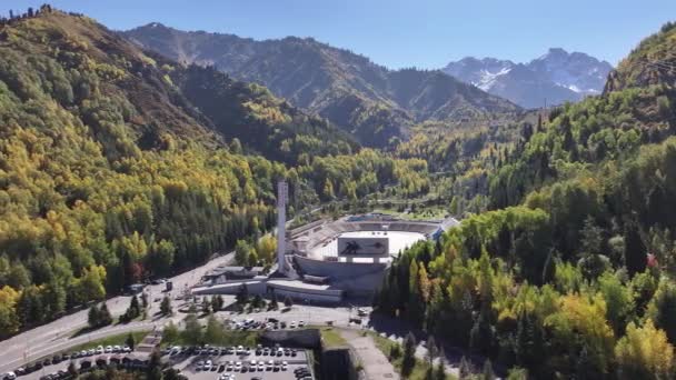 Almaty Kazakistan 2023 Vista Quadricottero Della Pista Pattinaggio Medeu Vicino — Video Stock