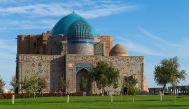 Turkestan, Kazakhstan, 10.01.2023. The famous medieval mausoleum of Khoja Akhmet Yassawi in the Kazakh city of Turkestan - the heart of the Turkic world clipart