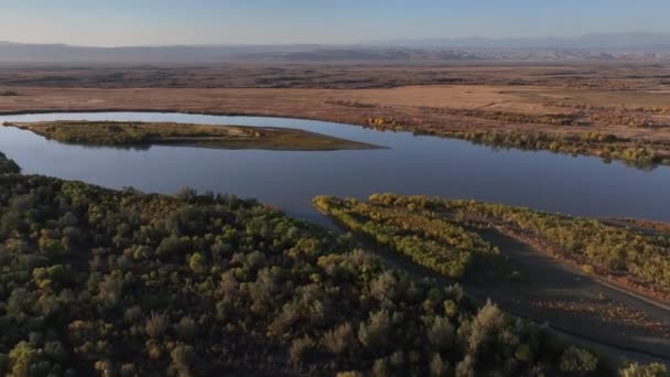 View Quadcopter Picturesque Islands Ili River Almaty Region Autumn Evening — Stock Video