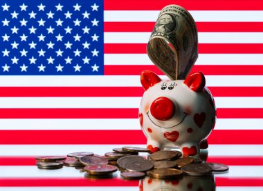Komik domuz kumbarası, Amerikan paraları ve Amerikan bayrağı