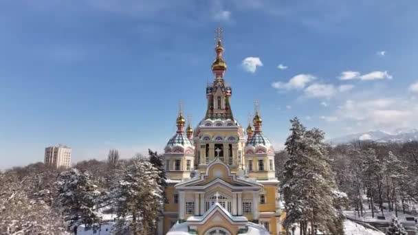Pohled Kvadkoptéry Unikátní Dřevěné Ortodoxní Katedrály Nanebevzetí Panny Marie Postavené — Stock video