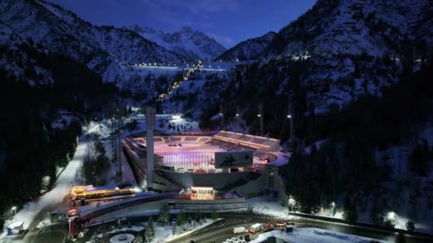 Almaty Kazachstan 2024 Słynny Lodowy Stadion Medeu Napisem Medeu Ice — Wideo stockowe