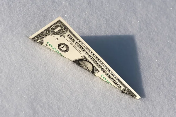 Dollar Bill Buried Snow Stock Image