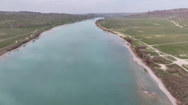 Vista Desde Quadcopter Uno Los Principales Ríos Kazajstán Ili Que — Vídeo de stock