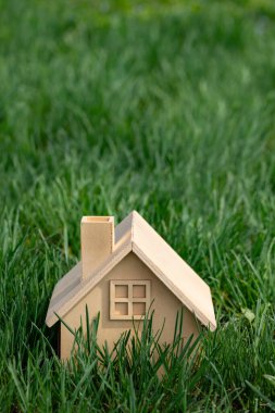 Yeşil çimenlerin arasındaki sembolik ahşap ev