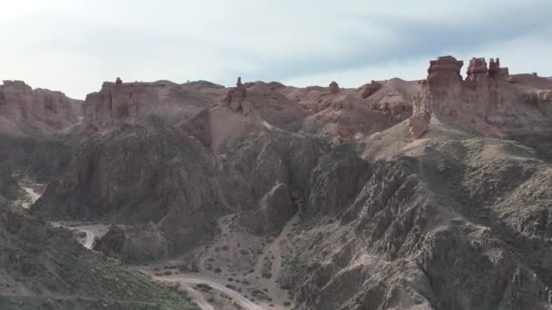 Widok Kwadrantu Doliny Zamków Kanionu Charyńskiego Regionie Ałmaty Kazachstan — Wideo stockowe