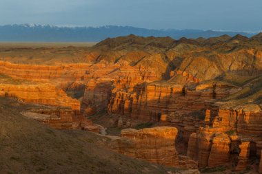Almaty bölgesindeki Charyn Nehri 'nin ünlü kanyonunun kaleleri vadisi (Kazakistan)