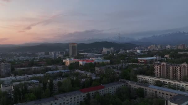 View Quadcopter Central Part Kazakh City Almaty Early Spring Morning — Video