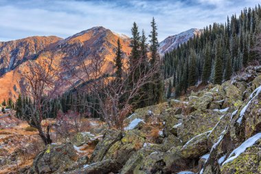 Picturesque autumn views in the Trans-Ili Alatau mountains in the vicinity of the Kazakh city of Almaty after the first frost clipart