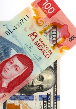 100 Amerikan doları ve 100 Meksika pezosu.