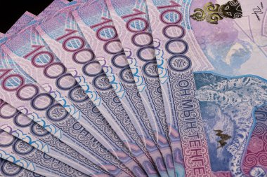 5000 Kazakistan 'ın yeni tip banknotlarından oluşan banknotlar.
