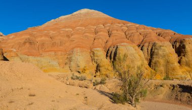 Kazakistan 'ın güneydoğusundaki Altyn Emel Milli Parkı' nda resimli kil dağları