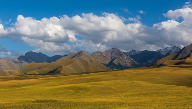 Kazakistan ve Çin sınırındaki Almaty bölgesindeki Dzungarian Alatau dağlarındaki resim platoları.