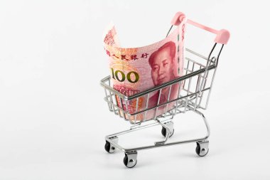 Minyatür bir süpermarket alışveriş arabasında 100 yuan.